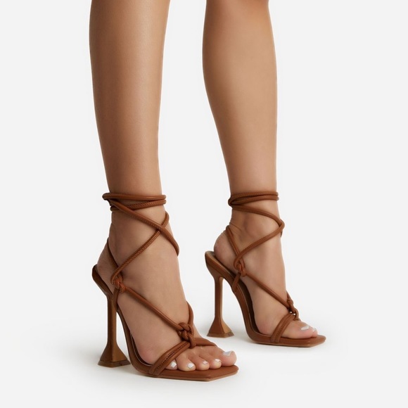 Ego Brown square toe strappy lace up high heel sandals Size 11 - Picture 1 of 5